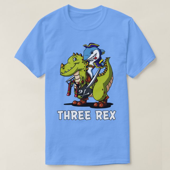 Camiseta Pirata Fiesta de tres rex dinosaurios (Diseño del anverso)