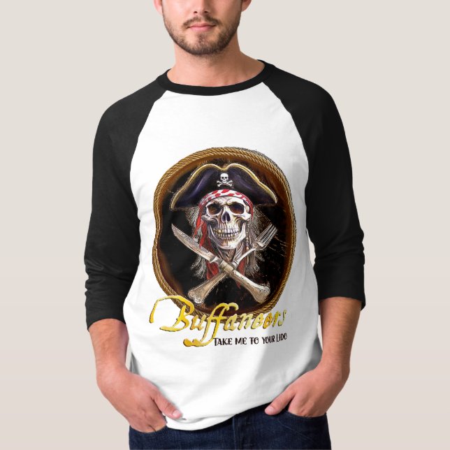 Camiseta Pirata Motto de los Buffaners, "Llévame a tu Lido" (Anverso)