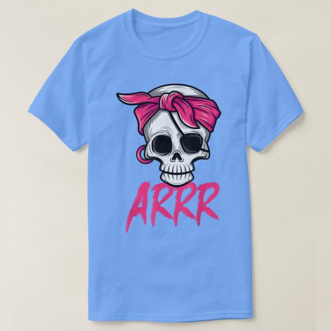 Camiseta Pirata muerto con parche de ojos Bandana rosa Hall (Diseño del anverso)
