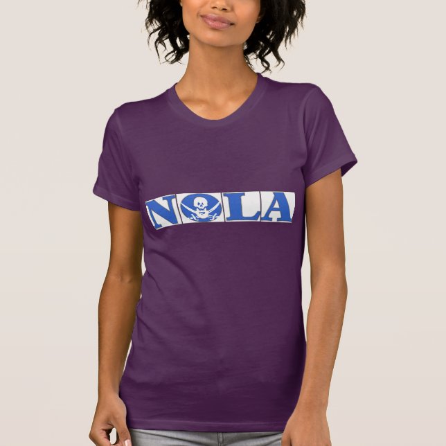 Camiseta Pirata NOLA, mosaicos azules (Anverso)