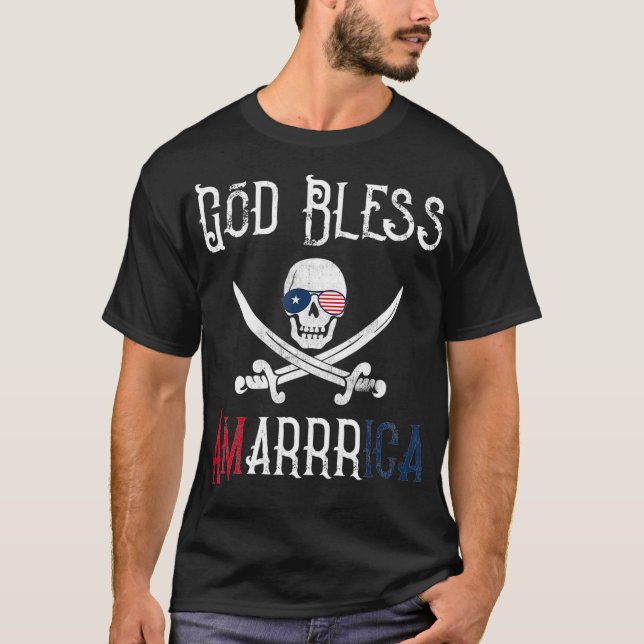 Camiseta Pirata patriótico dice que Dios bendiga a Estados  (Anverso)