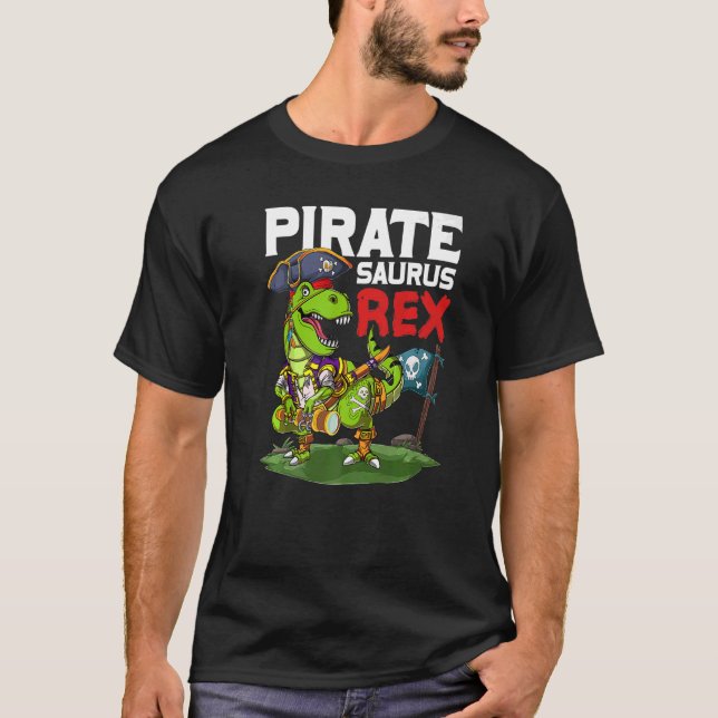 Camiseta Pirata Saurus Rex Dinosaurio Jolly Roger Halloween (Anverso)