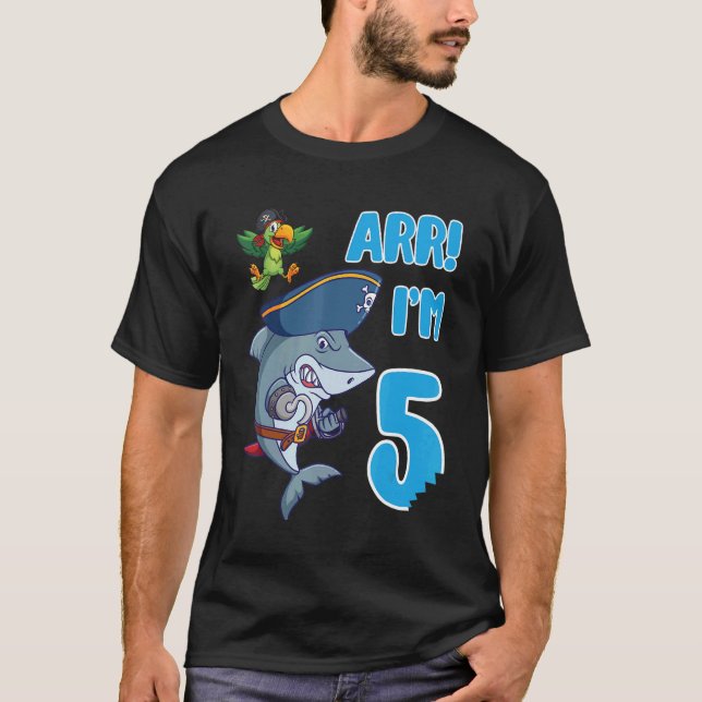 Camiseta Pirata Shark Natación Arr Tengo 5 años Feliz (Anverso)