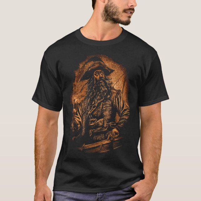 Camiseta Piratas piratas de retrato pirata de barba negra (Anverso)
