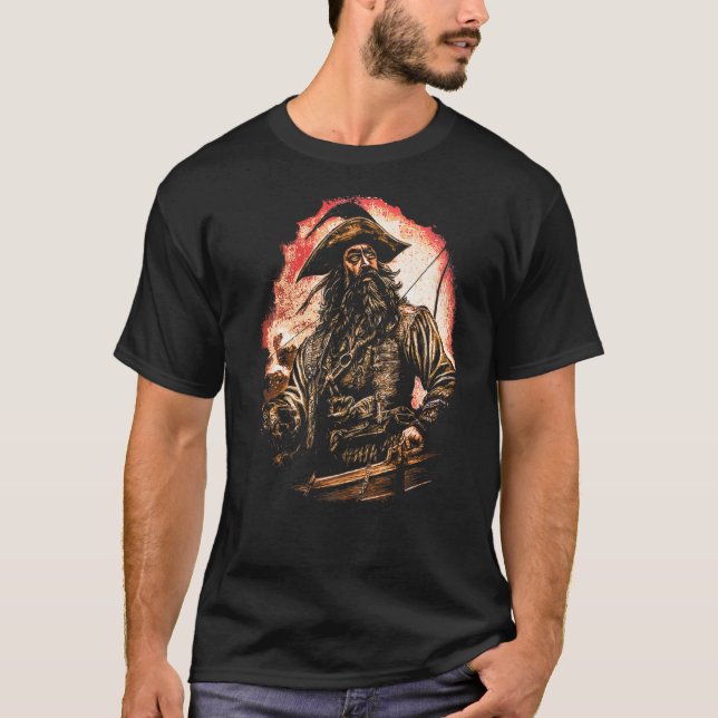 Camiseta Piratas piratas de retrato pirata de barba negra (Anverso)