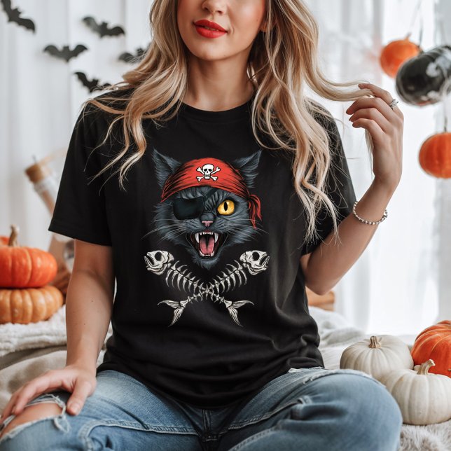 Camiseta Pirate Cat Kitten Skull Crossbone Halloween negro (Subido por el creador)