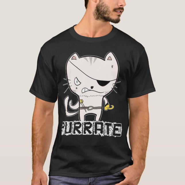 Camiseta Pirate Cat Shirate Purrate Sword Kitty Eye Patch O (Anverso)