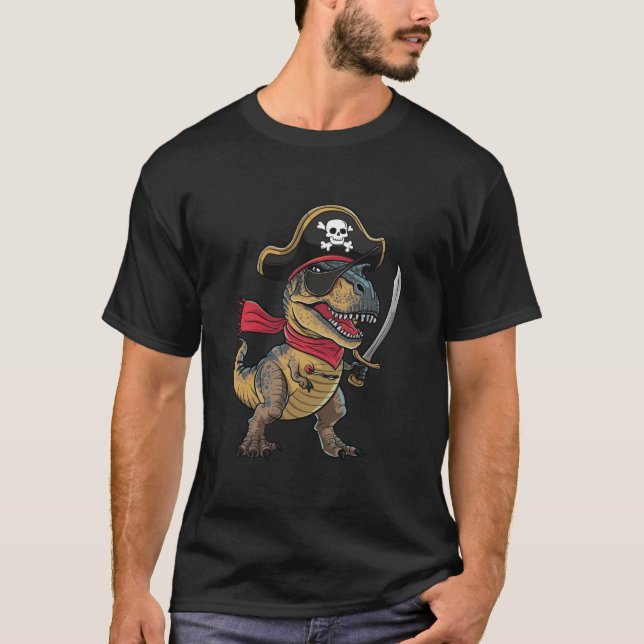 Camiseta Pirate Dinosaur T-Rex Funny disfraz de Halloween (Anverso)