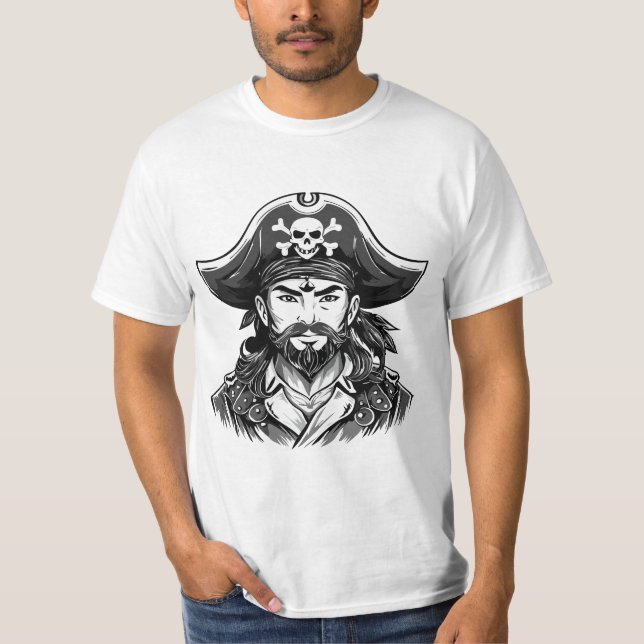 Camiseta Pirate head with hat sailor and Eye Patch and Bear (Anverso)
