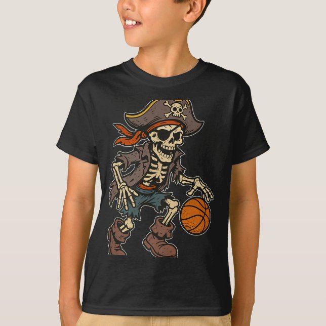 Camiseta Pirate Skeleton Basketball Halloween Pirate Costum (Anverso)