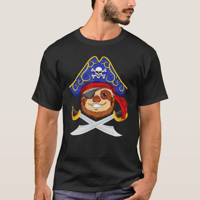 Camiseta Pirate Sloth Jolly Roger Halloween Costume Day Boy (Anverso)