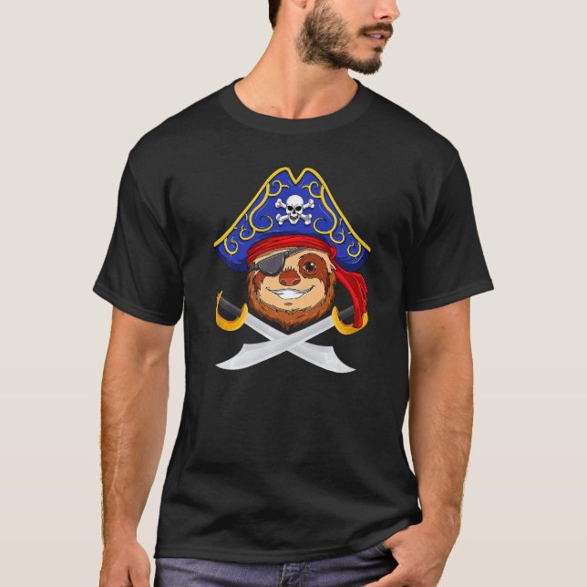 Camiseta Pirate Sloth Jolly Roger Halloween Costume Day Boy (Anverso)