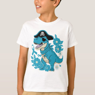 Camiseta Pirate T-Rex Blue Floral Ribbon Pirate Dinosaur