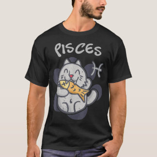 Camiseta Pisces Cat Zodiac Rótulo Astrología Graciosa Gatos