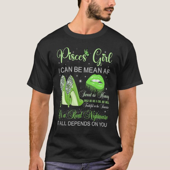 Camiseta Pisces Chica Cumpleaños Green High Heels Drip Lip (Anverso)