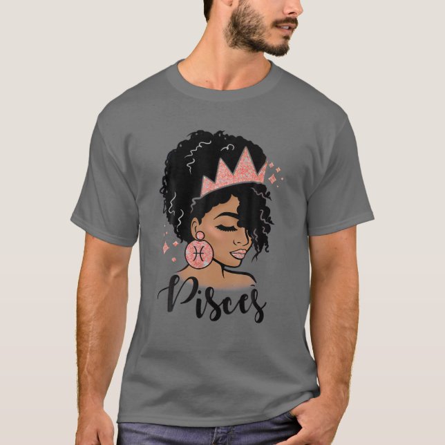 Camiseta Pisces Girl Afro Girl Zodiac Signs Birthday Gift (Anverso)