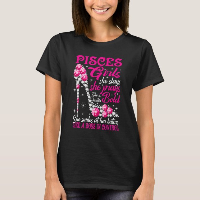 Camiseta Pisces Girl Like a Boss in Control diamond shoes F (Anverso)