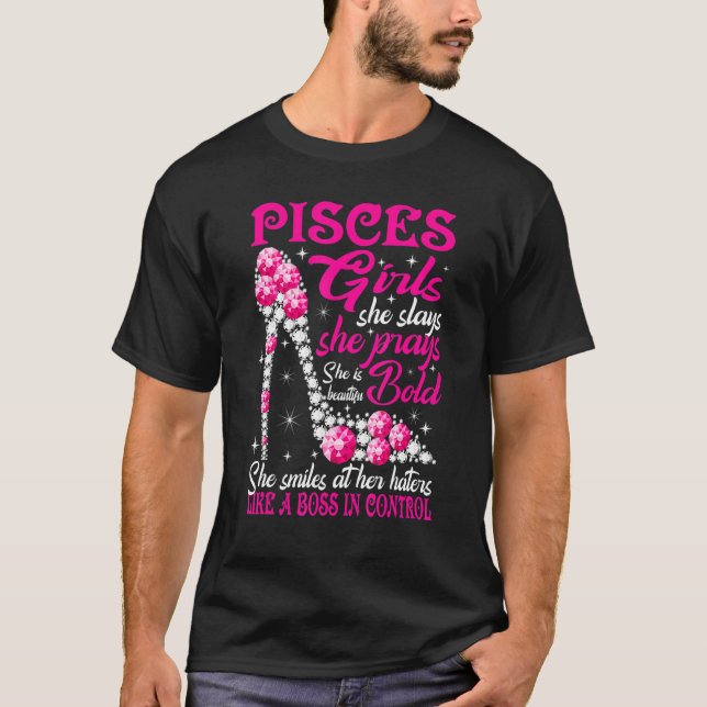 Camiseta Pisces Girl Like A Boss In Control Diamond Shoes F (Anverso)