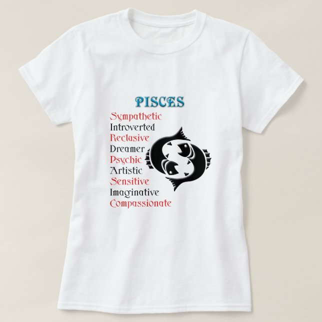 Camiseta Pisces Horoscope Rótulo Zodiac (Diseño del anverso)