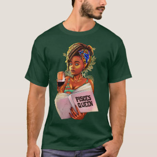 Camiseta Pisces Queen Afro Locs Chica Zodiac Rótulos Cumple