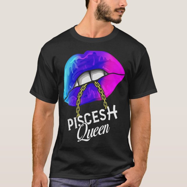 Camiseta Pisces Queen Lips Zodiac Horoscope Chicas Mujeres  (Anverso)
