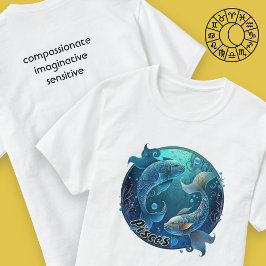 Camiseta Pisces Verde azulado y color de agua negro Zodiac 
