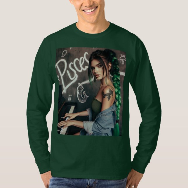 Camiseta Pisces Zodiac Músico Piano (Anverso)