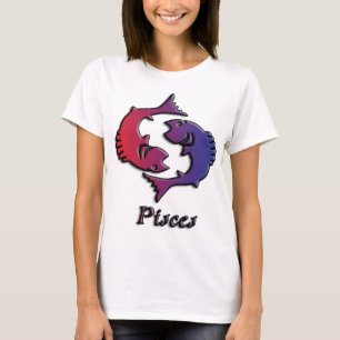 Camiseta Pisces Zodiac Rótulo de Nacimiento Rojo Púrpura ar