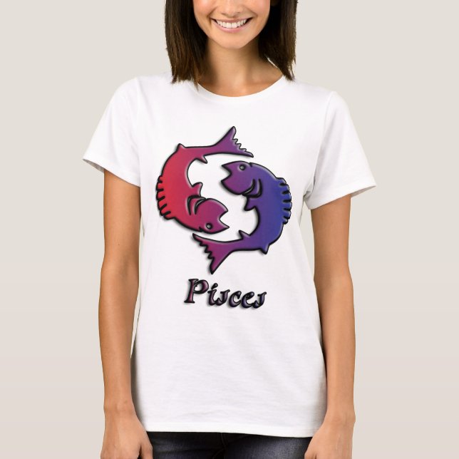 Camiseta Pisces Zodiac Rótulo de Nacimiento Rojo Púrpura ar (Anverso)