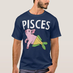 Camiseta Pisces Zodiac Rótulo Hechos Cerdo Fantástico