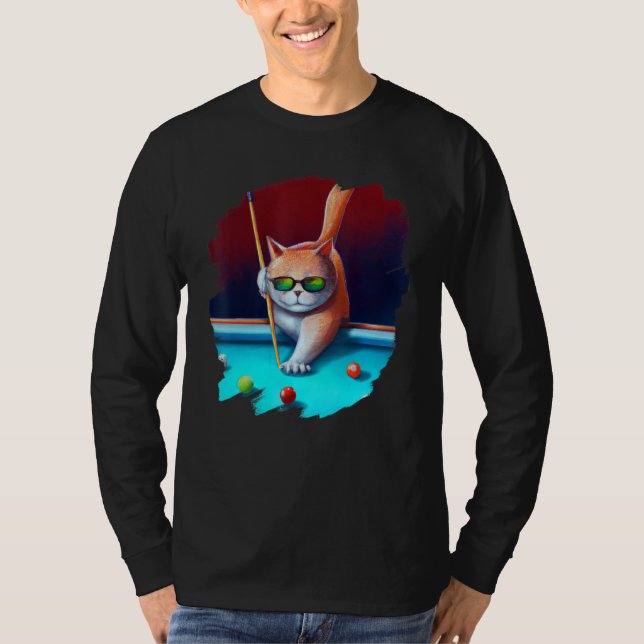 Camiseta Piscina de gato billar en salón Guay Funny Ca (Anverso)