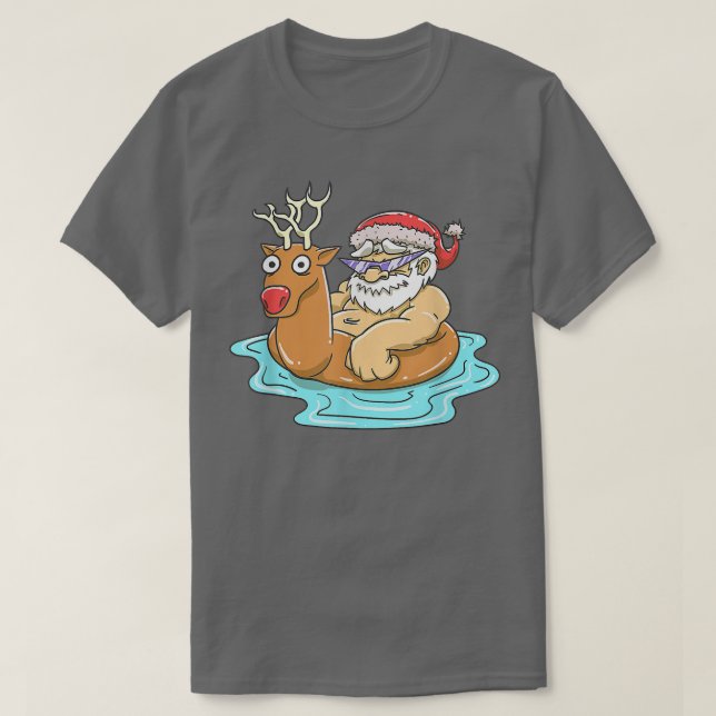 Camiseta Piscina de renos de Santa Claus flotando verano di (Diseño del anverso)