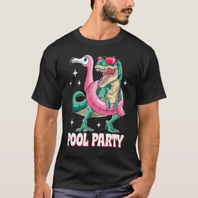 Camiseta Piscina Fiesta Dinosaurio Pink Flamingo Float Funn (Anverso)