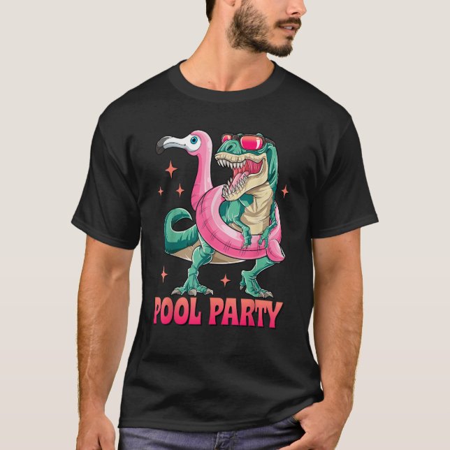 Camiseta Piscina Fiesta Dinosaurio Pink Flamingo Float Funn (Anverso)