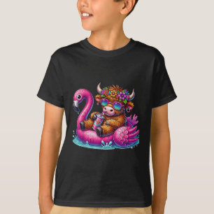 Camiseta Piscina Highland Cow Flamingo Float Summer Hawaii