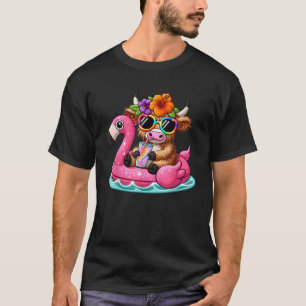 Camiseta Piscina Highland Cow Flamingo Float Summer Hawaii 