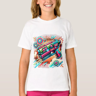Camiseta Pistola de Rayos Colorida Retro Pop Art Ciencia