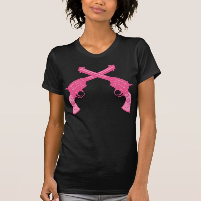 Camiseta Pistolas cruzadas rosa retro (Anverso)