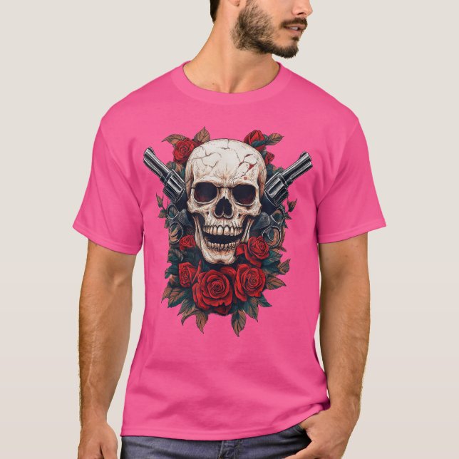 Camiseta Pistolas Y Calaveras Musicales Rodean La Cara Con  (Anverso)