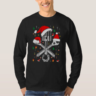 Camiseta Piston Wrench Santa Hat Bike Car Mechanma Christma