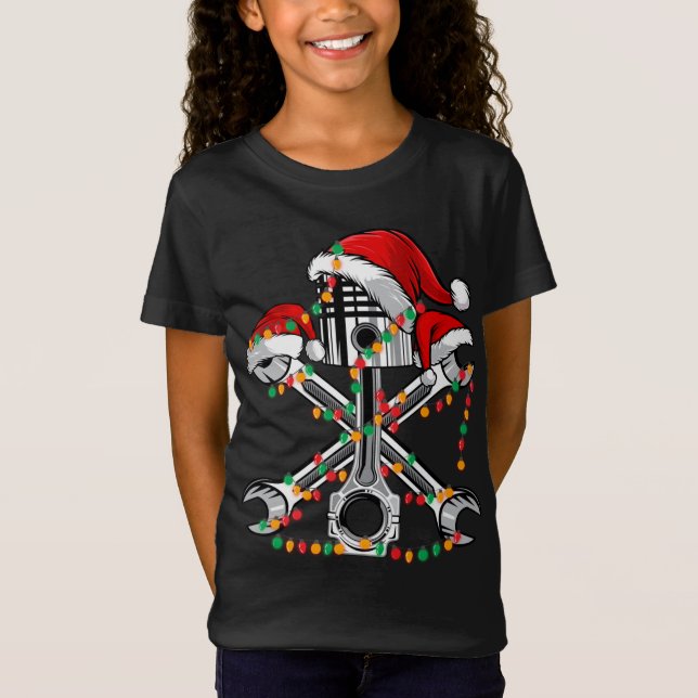 Camiseta Piston Wrench Santa Hat Navidades alumbran auto en (Anverso)