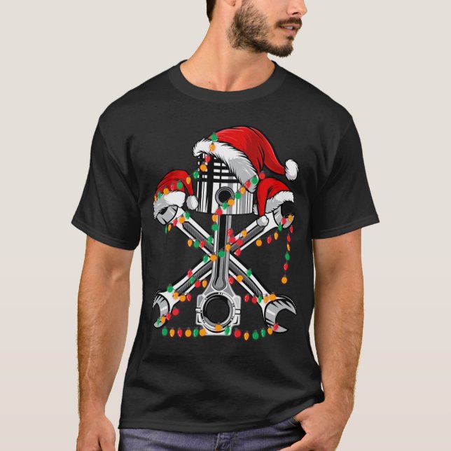 Camiseta Piston Wrench Santa Hat Navidades alumbran auto en (Anverso)