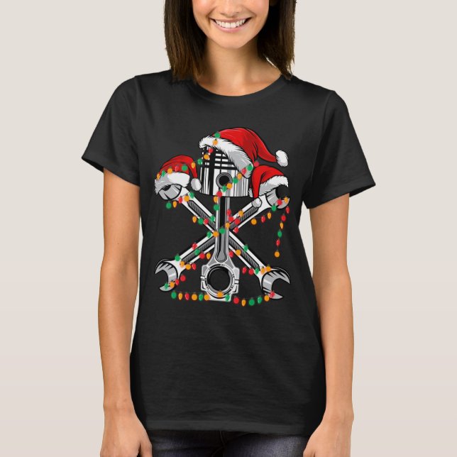 Camiseta Piston Wrench Santa Hat Navidades alumbran auto en (Anverso)