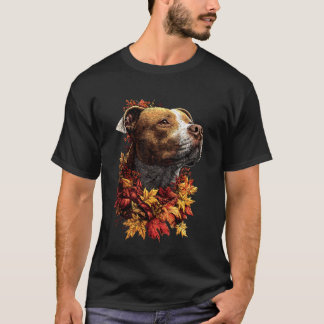 Camiseta Pit Bull Adorable con Bosque de Hojas de Otoño Est