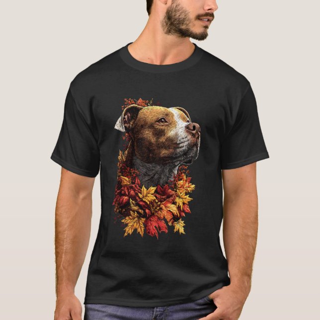 Camiseta Pit Bull Adorable con Bosque de Hojas de Otoño Est (Anverso)