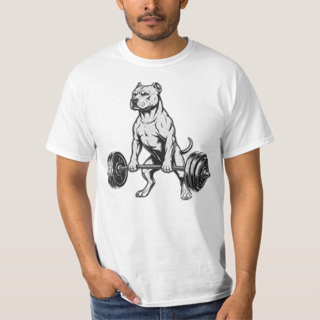 Camiseta Pit Bull de Poder Levantando Pesas (Anverso)