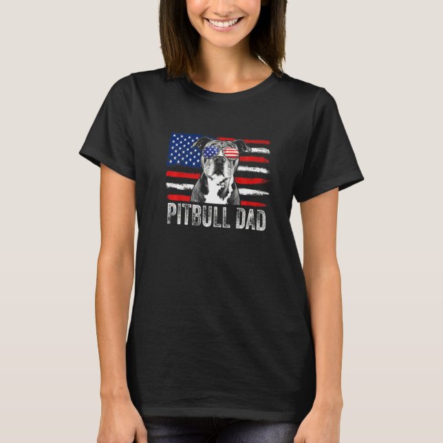 Camiseta Pit Bull Divertido Para Hombres Papá Bandera Ameri (Anverso)