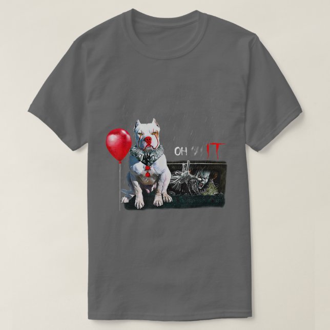 Camiseta Pit Bull Dog Clown Oh It Rain Balloon Funny Hallow (Diseño del anverso)
