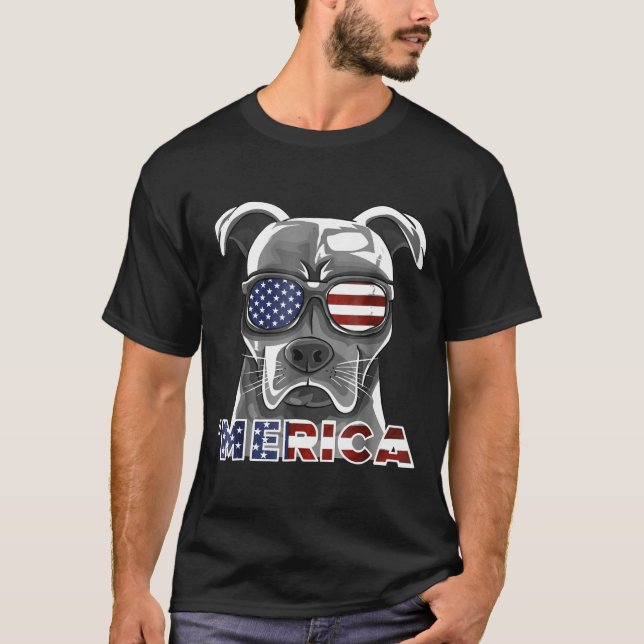 Camiseta Pit Bull Patriótico Bandera Estadounidense 4 de ju (Anverso)