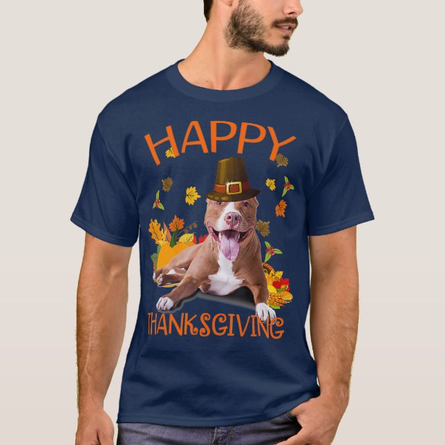 Camiseta Pit Bull Turkey Funny Thanksgiving Dogs (Anverso)